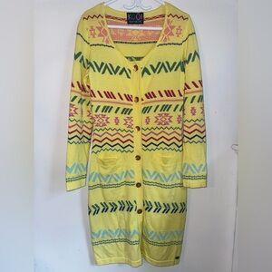 KOOl Knitwear Yellow Patterned Button-Front Long Cardigan Sweater Duster Size L